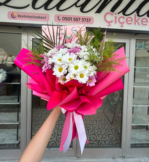 İthal Pembe & Beyaz Papatya  Buketi